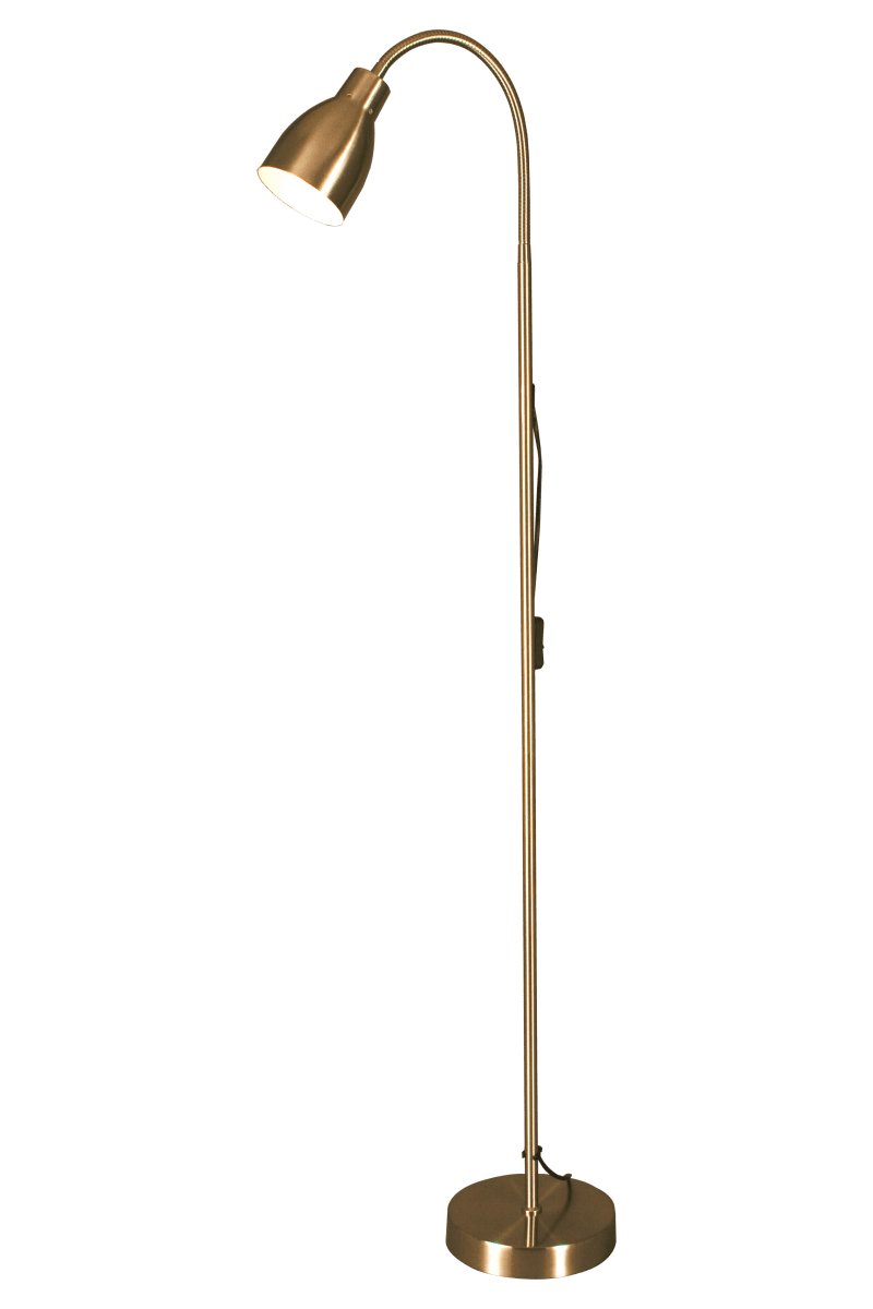 Sarek Laiton antique lampadaire De Aneta Lighting - Sarek est un lampadaire élégant en anti-laiton avec un bras flexible pour un réglage facile de la lumière.