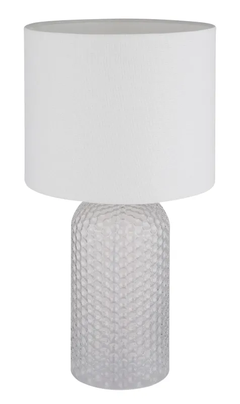 Sofia 50cm Blanc lampe de table De Globo Lighting - Bordslampan Sofia imponerar med sin eleganta kombination av en texturerad glaskropp och en cylindrisk textilsk&auml;rm.