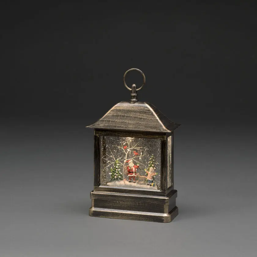 Lanterne Remplie D’eau Avec Père Noël Brun De Konstsmide - Avec une couleur de lumi&egrave;re de 3000 K, une lueur blanche chaude est cr&eacute;&eacute;e tandis que des paillettes tourbillonnent sur la sc&egrave;ne.