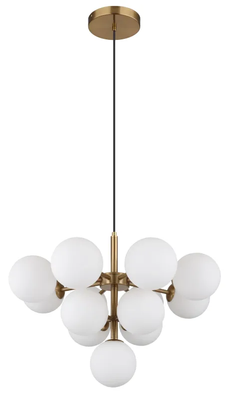 Grappy Ø56 Or suspension De Globo Lighting - Grappy taklampa i guldf&auml;rgad metall blir en stilfull och lyxig detalj i varje rum med sin glamor&ouml;sa design och de 13st opalf&auml;rgade glaskulorna.