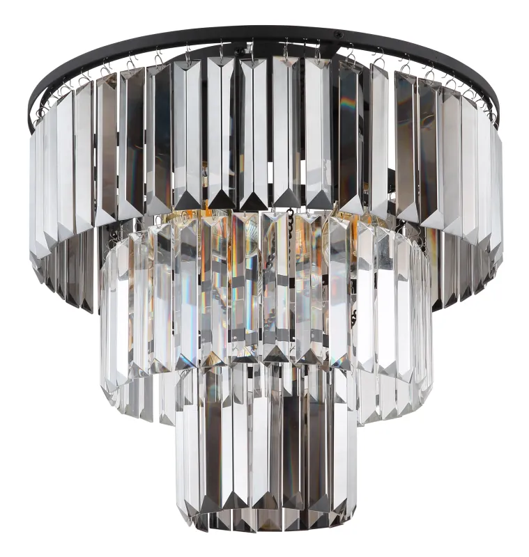 Naxis Ø40 Couleur fumée plafonnier De Globo Lighting - Naxis &auml;r en vacker plafond tillverkad av mattsvart metall och &auml;r smyckad med kristaller i r&ouml;kf&auml;rgat och klart glas.