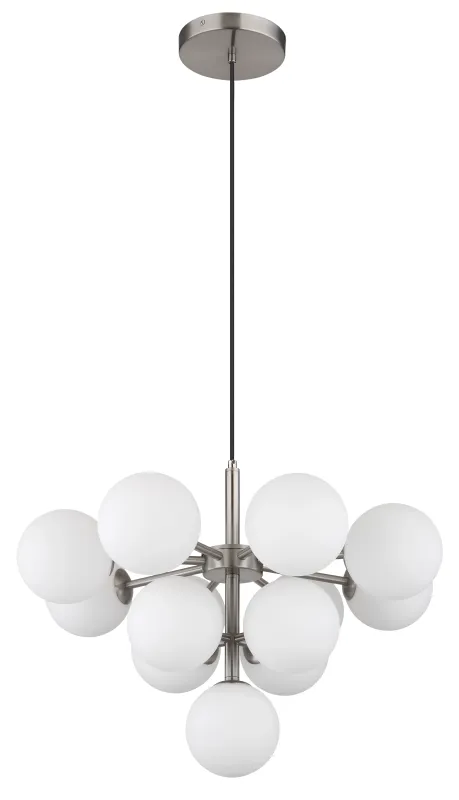 Grappy Ø56 Nickel suspension De Globo Lighting - Grappy taklampa blir en stilfull och lyxig detalj i varje rum med sin glamor&ouml;sa design och de 13st opalf&auml;rgade&nbsp;glaskulorna.