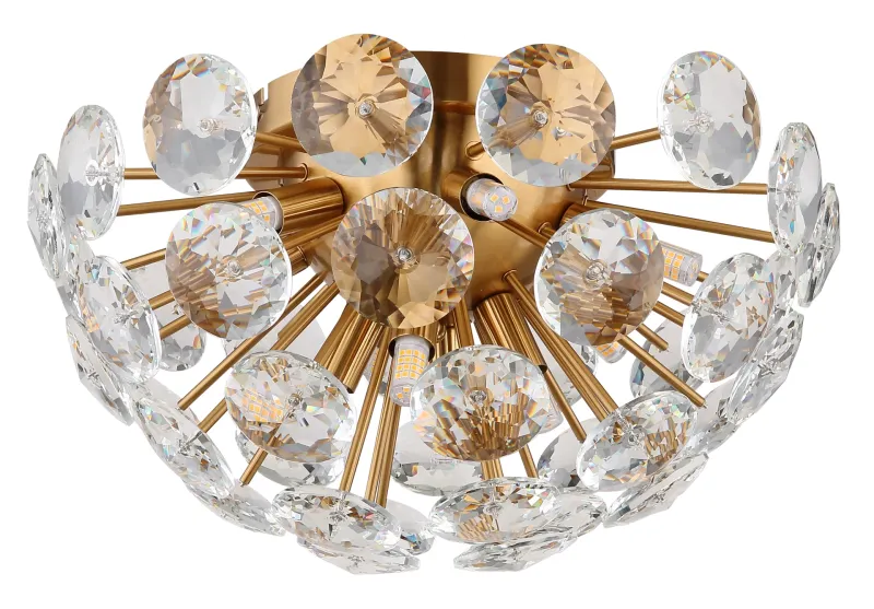 Virina Ø40 Or plafonnier De Globo Lighting - Dess eleganta design kombinerar en gyllene metallkropp med en sk&auml;rm av klara kristaller, vilket ger en lyxig och sofistikerad k&auml;nsla till ditt hem.