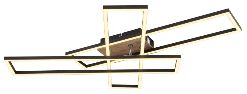 Dakari 100cm Noir plafonnier De Globo Lighting - Lampan &auml;r tillverkad av mattsvart metall i kombination med en m&ouml;rk MDF-tr&auml;look, vilket ger den en exklusiv och sofistikerad k&auml;nsla.