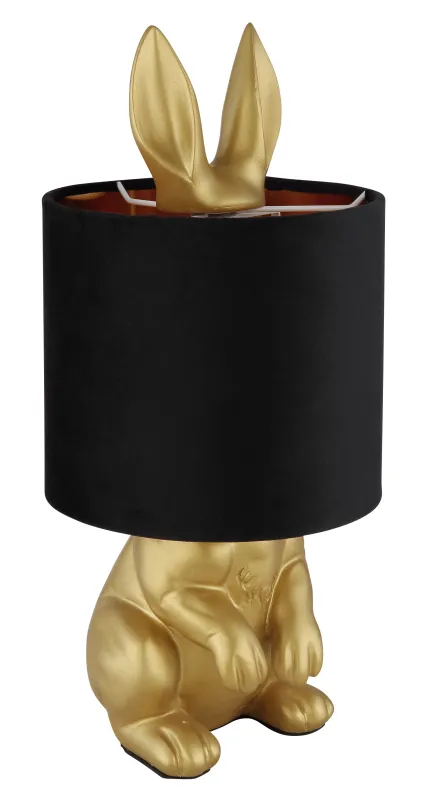 Rabbit 40cm Or lampe de table De Globo Lighting - Med en guldf&auml;rgad kaninfigur som bas och en elegant svart sammetsk&auml;rm kombinerar den lekfull design med sofistikerad stil.