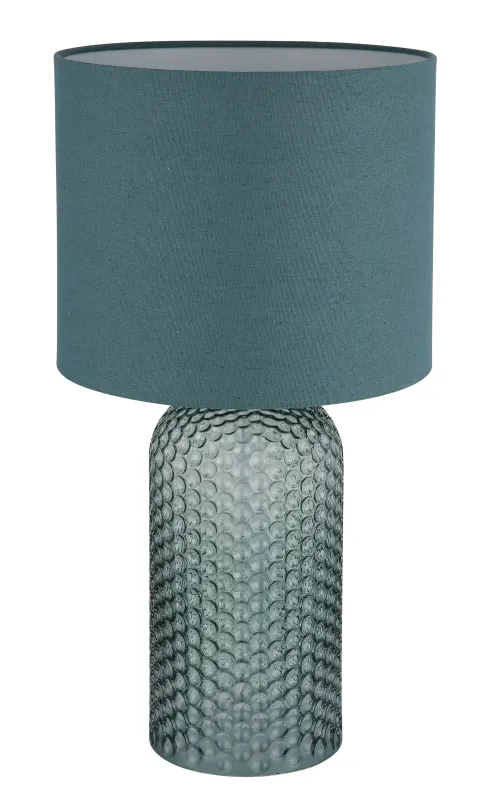Sofia 50cm Vert lampe de table De Globo Lighting - Bordslampan Sofia imponerar med sin eleganta kombination av en texturerad glaskropp och en cylindrisk textilsk&auml;rm i lyxig gr&ouml;n ton.