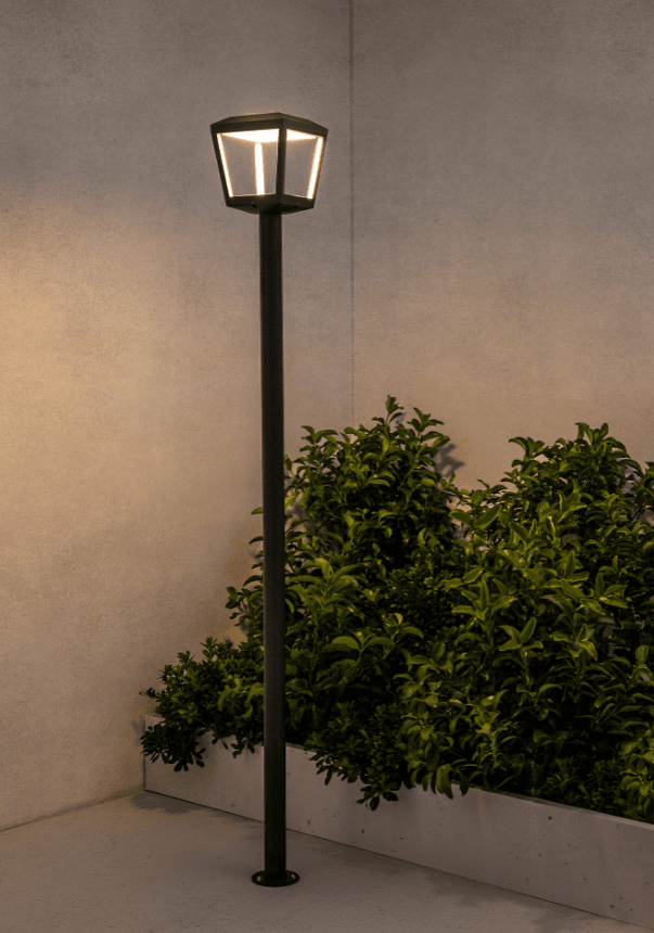 Plaza 220cm Gris lampadaire De Faro Barcelona - PLAZA est un m&acirc;t d'&eacute;clairage moderne pour terrasses et jardins avec technologie LED.