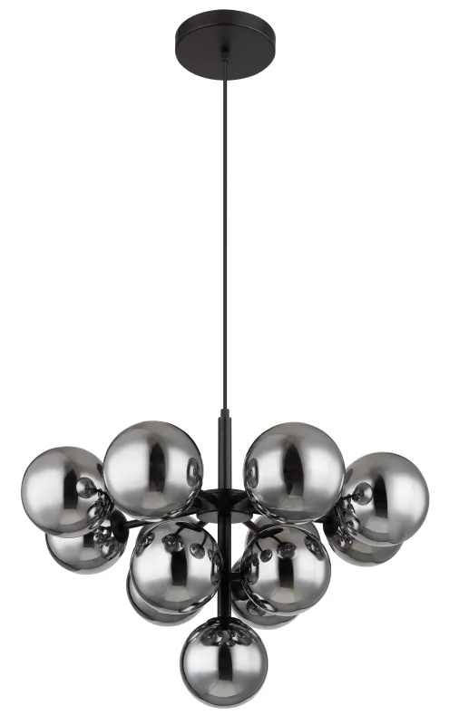 Grappy Ø56 Couleur fumée suspension De Globo Lighting - Grappy taklampa blir en stilfull och lyxig detalj i varje rum med sin glamor&ouml;sa design och de 13st r&ouml;kf&auml;rgade glaskulorna.