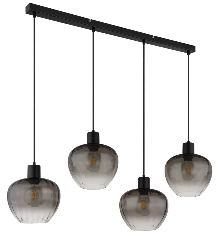 Toy 108cm Couleur fumée suspension De Globo Lighting - Med sin raka skena och fyra rundade r&ouml;kf&auml;rgade glaskupor med eleganta r&auml;fflor tillf&ouml;r denna lampa en modern och sofistikerad touch till ditt hem.