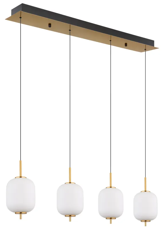Ewald 95cm Laiton suspension De Globo Lighting - &nbsp;Lampan &auml;r tillverkad av en exklusiv kombination av m&auml;ssing, mattsvart metall och opalglas, vilket ger en sofistikerad och harmonisk k&auml;nsla.