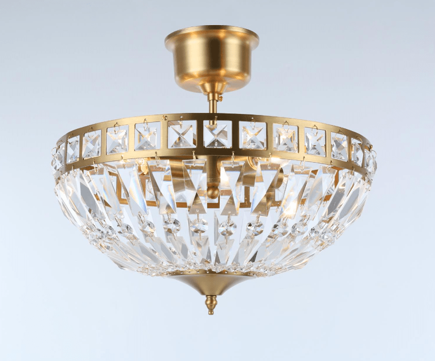 Flores Ø35 Laiton brossé cristal De Norrsken Design - Le plafonnier Flores en laiton bross&eacute; est une source de lumi&egrave;re &eacute;l&eacute;gante et sophistiqu&eacute;e qui met en valeur n'importe quelle pi&egrave;ce avec son design moderne et ses d&eacute;tails exclusifs.
