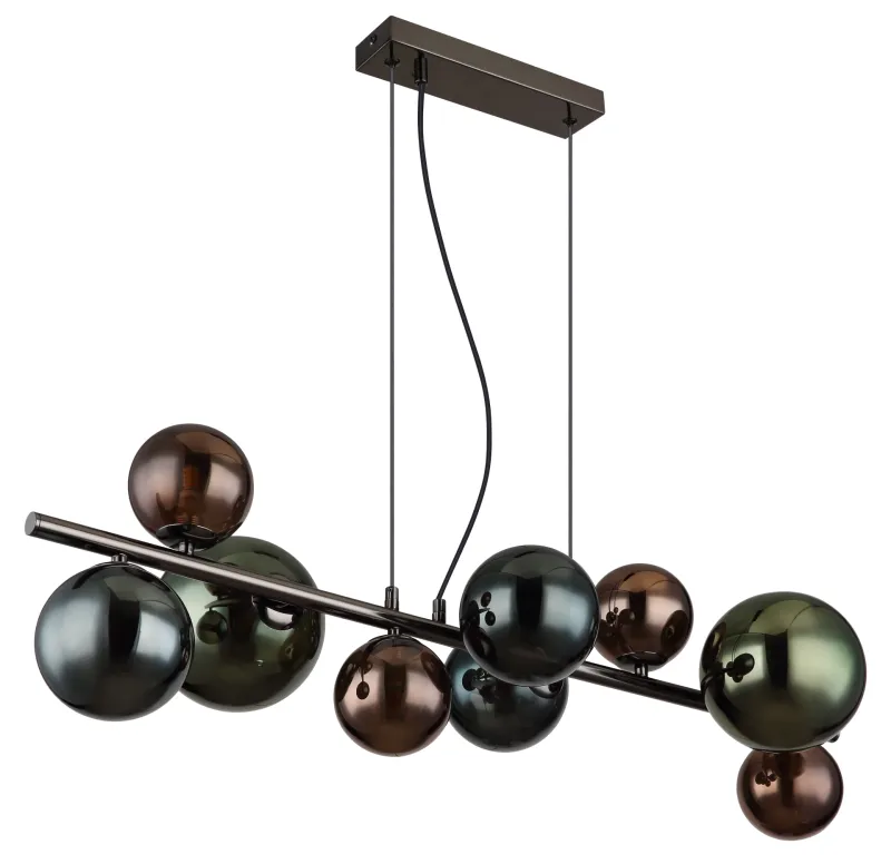 Riha 87cm Multicolore suspension De Globo Lighting - Glaskuporna i brons, gr&ouml;nt och petrol ger lampan en unik karakt&auml;r och eleganta f&auml;rginslag som kompletterar modern inredning.