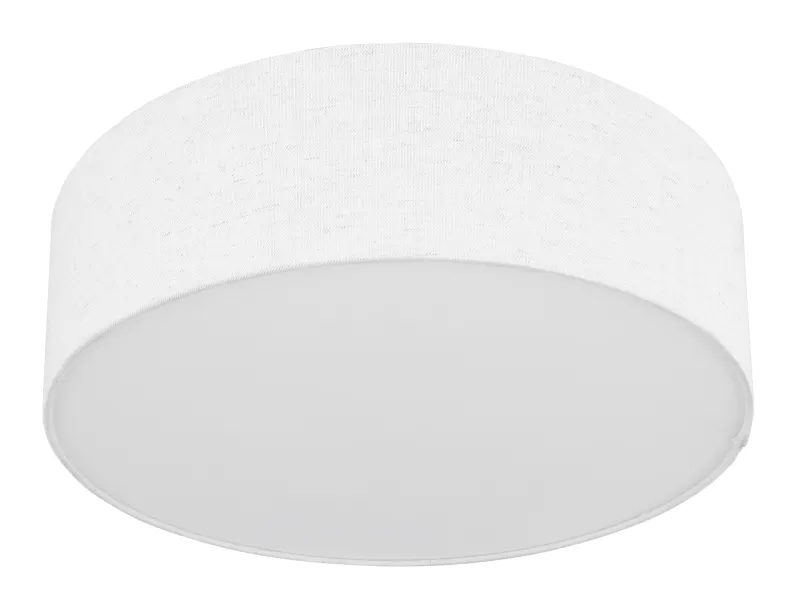 Ava Ø44 Blanc plafonnier De Globo Lighting - Den vackra sk&auml;rmen kl&auml;dd i vackert sandf&auml;rgat textil, vilket g&ouml;r lampan l&auml;tt att kombinera med olika inredningsstilar.
