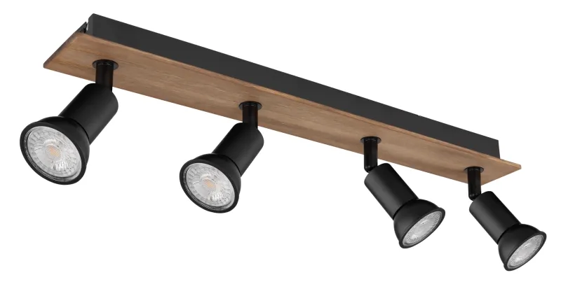 Drew 4 Nature spot De Globo Lighting - Drew &auml;r en stilren takspotlight som imponerar med sin design i svart metall och m&ouml;rkt tr&auml;.