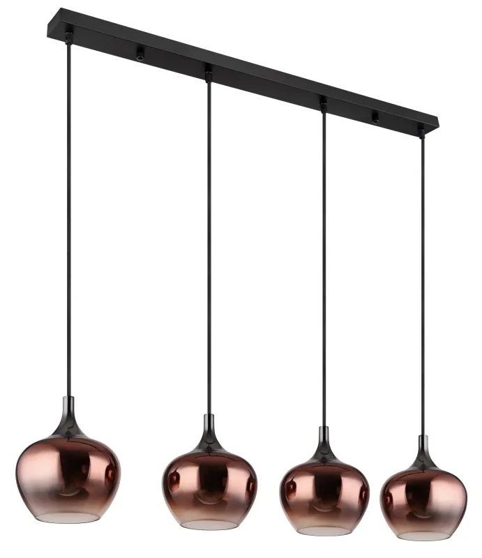 Maxy 100cm Cuivre suspension De Globo Lighting - Den mattsvarta och krompl&auml;terade metallstommen ger lampan en modern och sofistikerad look, medan de kopparf&auml;rgade glaskuporna med en klar och tonad gradient skapar en unik ljusupplevelse.