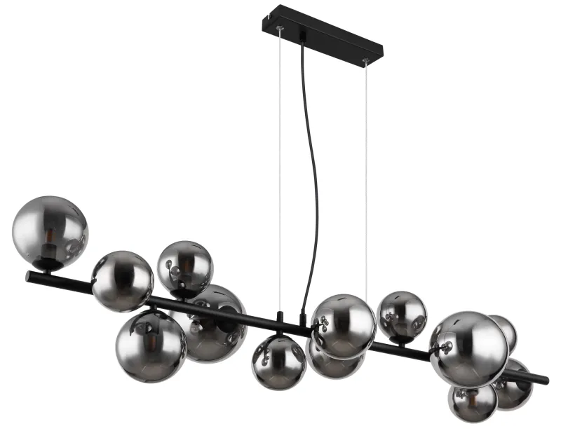 Riha 120cm Couleur fumée suspension De Globo Lighting - Lampan &auml;r av mattsvart metall och ger ditt hem en lyxig och inbjudande atmosf&auml;r.