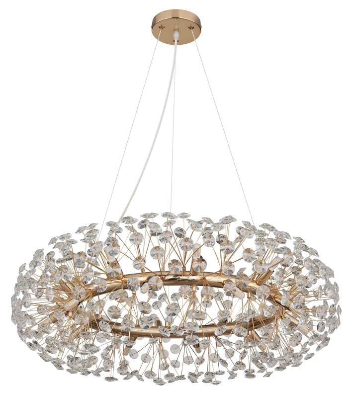 Katrina Ø80 Or cristal De Globo Lighting - Katrina &auml;r en elegant rund kristallkrona i gyllene metall med gnistrande K9-kristaller som skapar en sofistikerad och lyxig atmosf&auml;r i ditt hem.