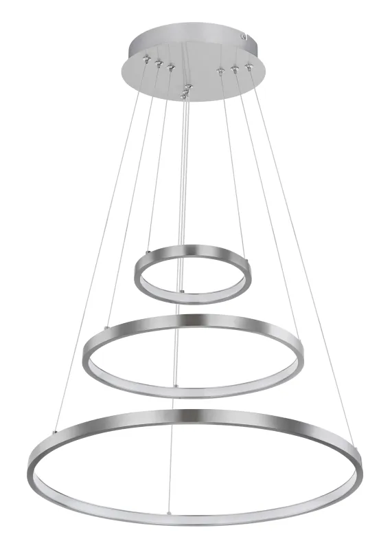 Ralph Ø50 Nickel suspension De Globo Lighting - Designad med tre ringar och en h&ouml;jd p&aring; 120 cm, ger den ett unikt och stilrent uttryck.