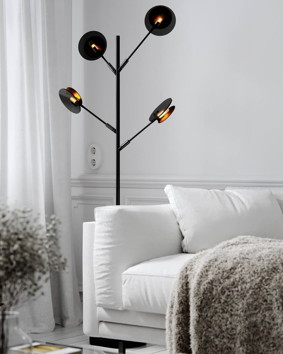 Turno Noir lampadaire De By Rydéns - Comme le lampadaire Turno n'a pas de dos, vous pouvez choisir si les sources lumineuses, log&eacute;es dans un tube en verre d&eacute;poli, sont le point focal ou si vous pr&eacute;f&eacute;rez qu'elles soient cach&eacute;es et &agrave; l'arri&egrave;re.