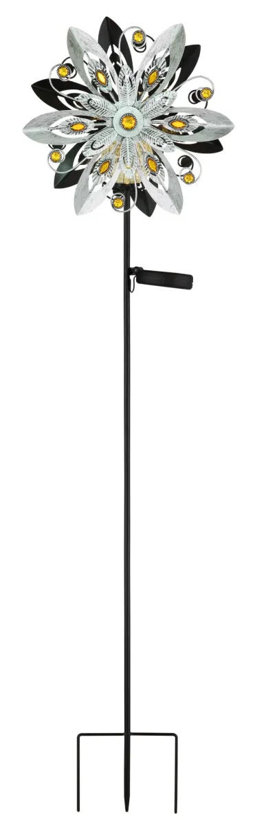 Wind Argent lampe solaire De Globo Lighting - De dekorativa bladen roterar med vinden och skapar en vacker r&ouml;relse, medan den inbyggda solcellsbelysningen lyser upp i m&ouml;rkret f&ouml;r en magisk effekt.