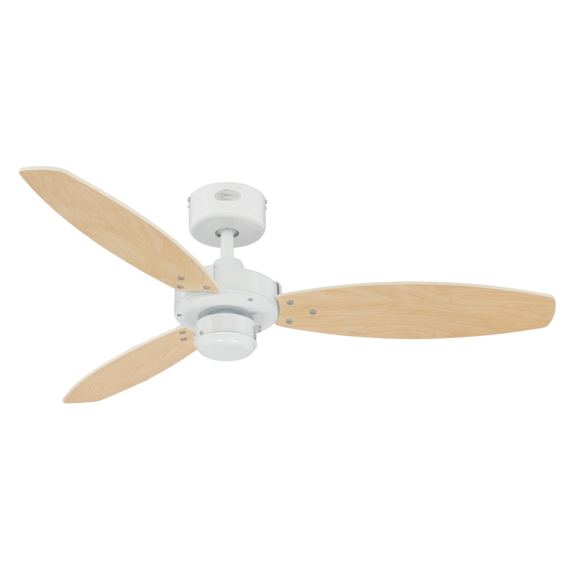 Jet II Ø105 Blanc De Westinghouse - Le ventilateur de plafond Jet II en blanc avec pales réversibles en finition blanche ou érable clair confère aux pièces jusqu'à 20 mètres carrés une ambiance moderne et élégante.