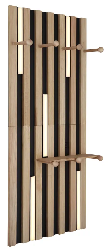 Duane 110cm Nature applique murale De Globo Lighting - Den rektangul&auml;ra formen i matt svart metall och brunt tr&auml; ger en elegant och tidl&ouml;s look, medan den vita plastsk&auml;rmen sprider ljuset j&auml;mnt och skapar en behaglig atmosf&auml;r.