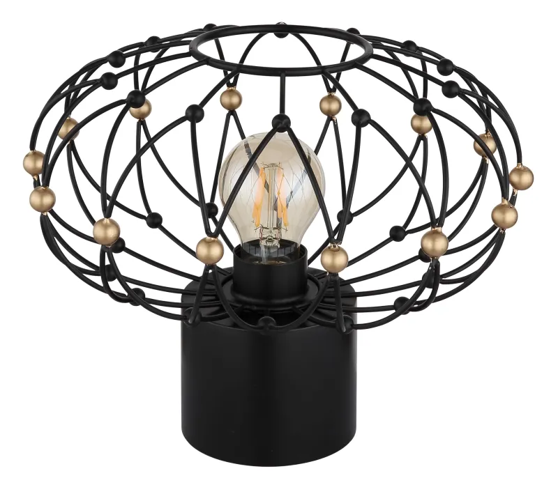 Greys 25cm Noir lampe de table De Globo Lighting - Den runda metallsk&auml;rmen i mattsvart med dekorativa guldf&auml;rgade detaljer ger lampan ett sofistikerat uttryck och blir ett stilfullt inslag i hemmet.