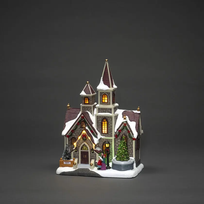 Décoration De Noël Mécanique Avec Église 38cm Multicolore De Konstsmide - D&eacute;coration de No&euml;l d'ambiance en forme d'&eacute;glise avec 11 lumi&egrave;res LED blanc chaud et musique de No&euml;l classique.
