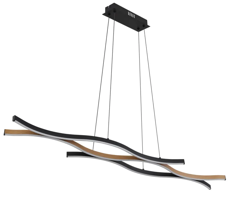 Geronimo 108cm Nature suspension De Globo Lighting - Den mattsvarta metall- och aluminiumstommen, kompletterad med tr&auml;liknande dekorationer och en opalf&auml;rgad plastsk&auml;rm, ger en stilren och harmonisk estetik.