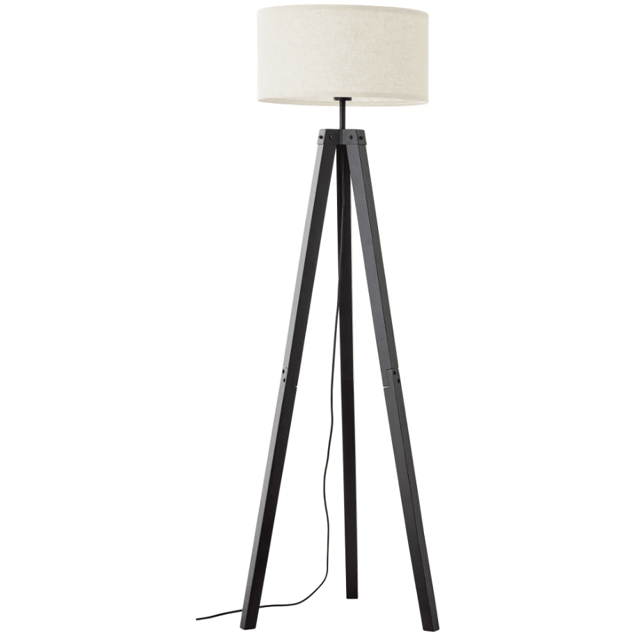 Holbrook Noir lampadaire De Brilliant - Ses pieds en bois noir et son abat-jour en tissu beige cr&eacute;ent une ambiance chaleureuse.