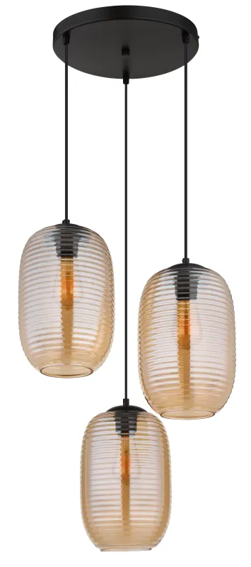 Jefrey Ø47 Ambre suspension De Globo Lighting - Denna eleganta taklampa har en rund form och &auml;r utrustad med tre rundade glaskupor i varm b&auml;rnstensf&auml;rg.