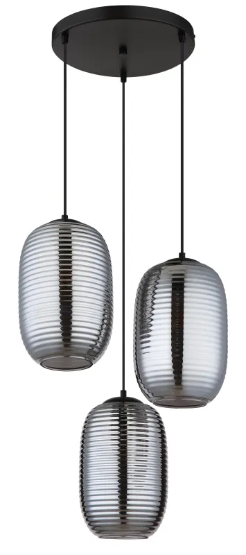 Jefrey Ø47 Couleur fumée suspension De Globo Lighting - Denna eleganta taklampa har en rund form och &auml;r utrustad med tre rundade kupor i r&ouml;kf&auml;rgat glas.