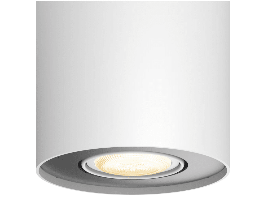 Pillar Hue Blanc spot De Philips - Vous pouvez choisir entre des tons blancs chauds et froids et les contr&ocirc;ler via l'application Bluetooth ou le bouton variateur inclus.