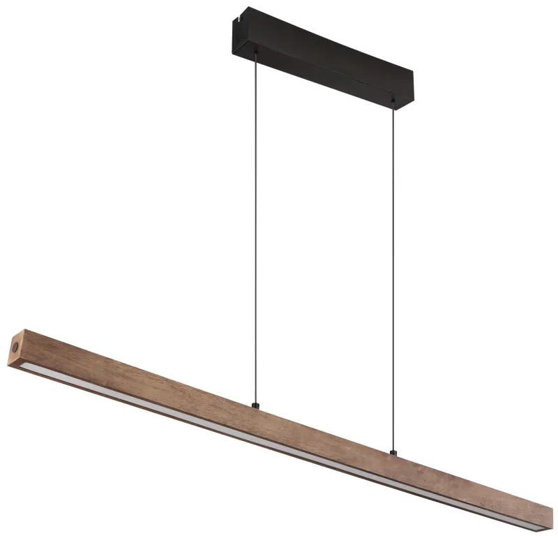 Olivus 115cm Nature suspension De Globo Lighting - Olivus &auml;r en stilren takpendel i elegant, avl&aring;ng form som kombinerar svart metall med m&ouml;rkbrunt tr&auml; och opalplast f&ouml;r en modern och sofistikerad design.