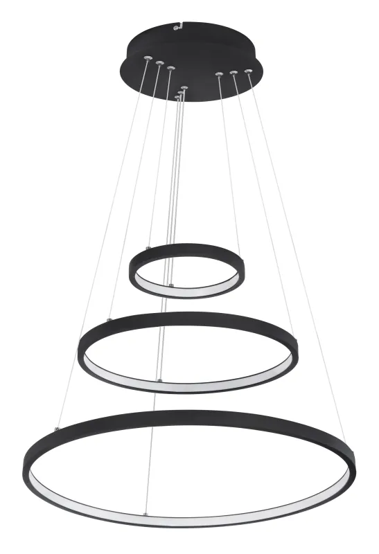 Ralph Ø50 Noir suspension De Globo Lighting - Designad med tre ringar och en h&ouml;jd p&aring; 120 cm, ger den ett unikt och stilrent uttryck.