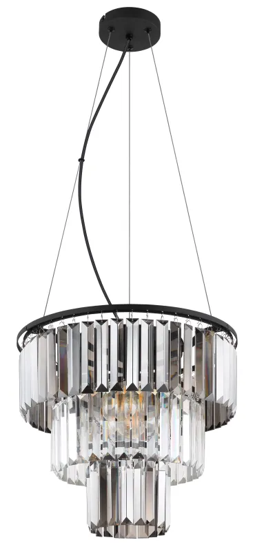Naxis Ø40 Couleur fumée suspension De Globo Lighting - Naxis &auml;r en vacker takpendel tillverkad av mattsvart metall och &auml;r smyckad med kristaller i r&ouml;kf&auml;rgat och klart glas.