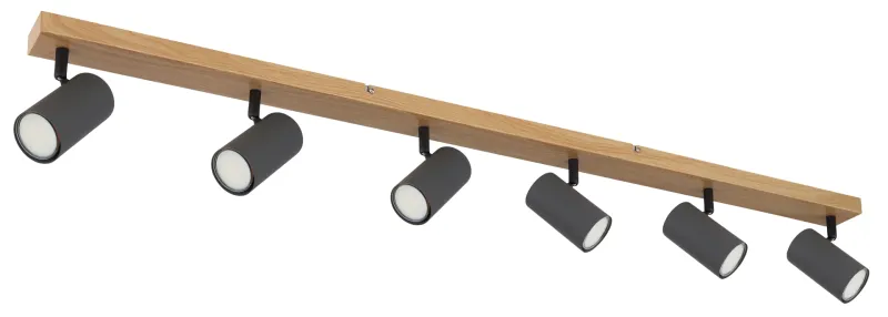 Robby 6 Brun spot De Globo Lighting - Robby &auml;r en&nbsp;stilren&nbsp;takspotlight som imponerar med sin eleganta design i grafitsvart metall och tr&auml;-look.