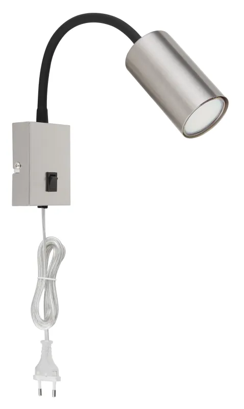 Robby Nickel lampe de lecture De Globo Lighting - Robby &auml;r en klassisk, kompakt v&auml;gglampa tillverkad i svart plast och matt nickelmetall, vilket ger en stilren och modern look.