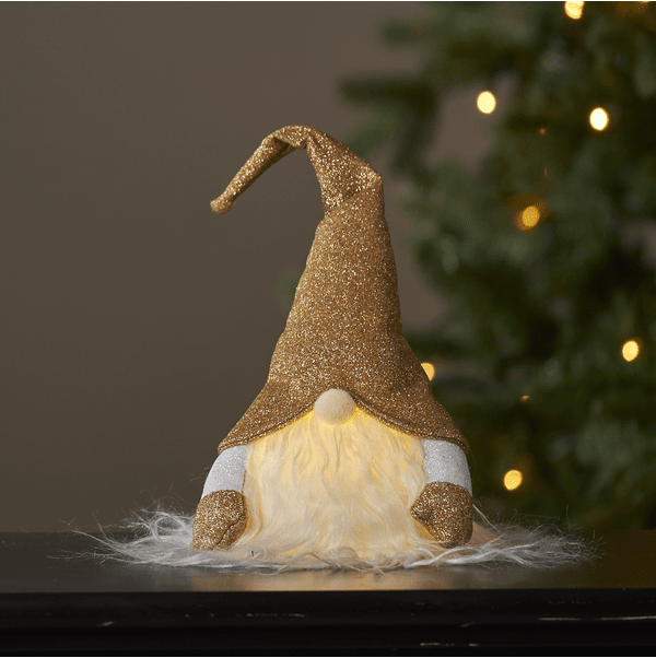 Joylight Père Noël Or De Star Trading - Figurine décorative à piles avec éclairage LED pour une utilisation en intérieur.