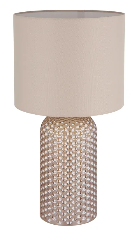 Sofia 50cm Champagne lampe de table De Globo Lighting - Bordslampan Sofia imponerar med sin eleganta kombination av en texturerad glaskropp och en cylindrisk textilsk&auml;rm i lyxig champagneton.