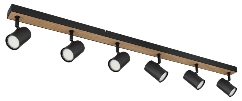 Robby 6 Nature spot De Globo Lighting - Robby &auml;r en&nbsp;stilren&nbsp;takspotlight som imponerar med sin eleganta design i mattsvart metall och MDF i tr&auml;-look.