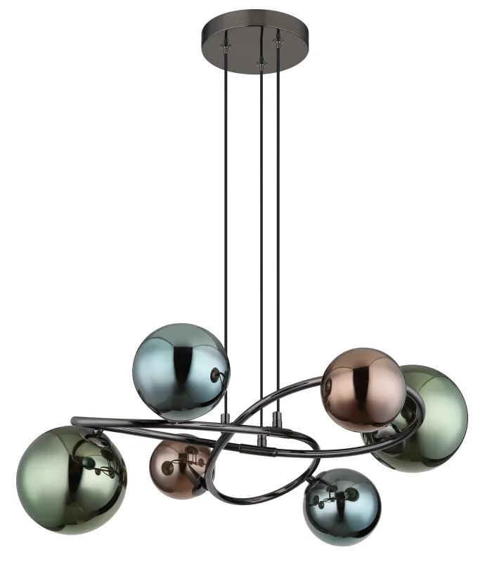 Riha 62cm Multicolore suspension De Globo Lighting - De olika glaskulorna i brons, gr&ouml;nt och petrol ger lampan en dynamisk och lekfull karakt&auml;r samtidigt som de skapar en visuellt intressant ljusbild.