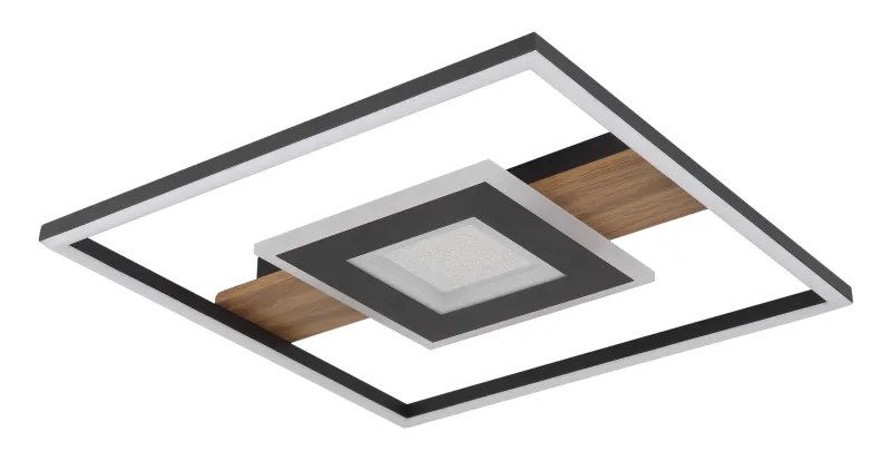 Pikara 38cm Bois plafonnier De Globo Lighting - Lampan &auml;r tillverkad i en stilfull kombination av metall i tr&auml;look och en mattsvart finish, vilket ger den en modern men samtidigt naturlig k&auml;nsla.