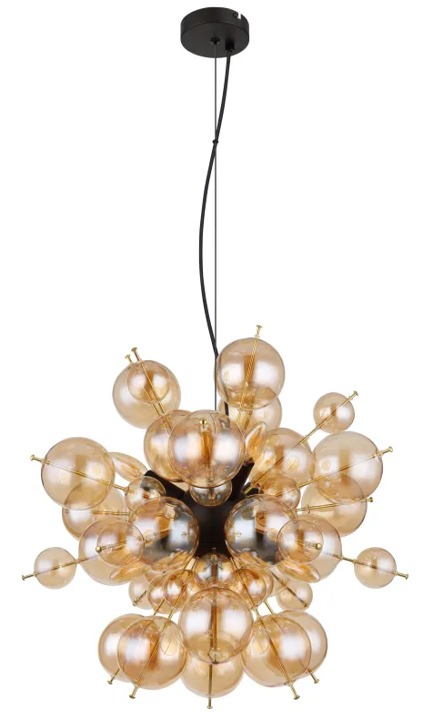 Udo Ø55 Ambre suspension De Globo Lighting - Lampans sk&auml;rm best&aring;r av vackra glasklot i en varm b&auml;rnstensf&auml;rg, vilket skapar en mjuk och inbjudande ljusst&auml;mning med ett bl&auml;ndfritt, harmoniskt sken.