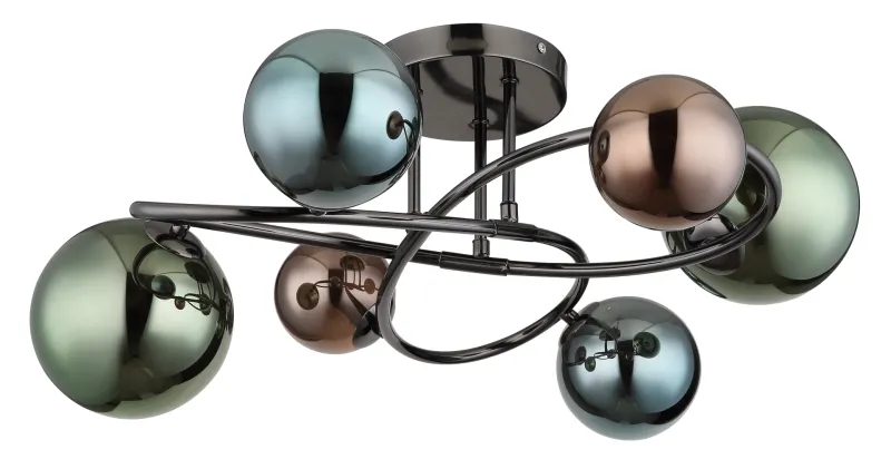 Riha Ø65 Multicolore plafonnier De Globo Lighting - De olika glaskulorna i brons, gr&ouml;nt och petrol ger lampan en dynamisk och lekfull karakt&auml;r samtidigt som de skapar en visuellt intressant ljusbild.