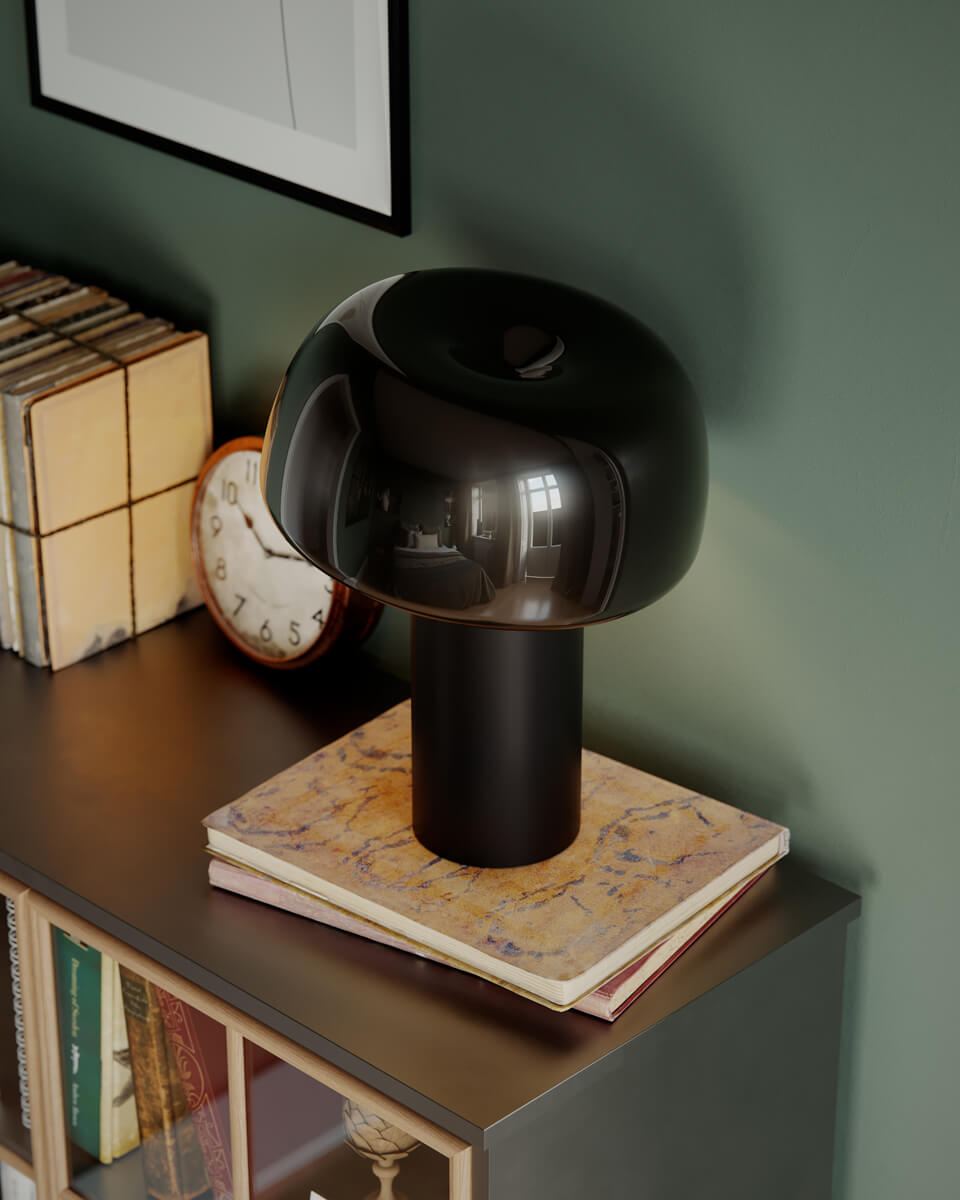 Lean on Me 40cm Noir De By Rydéns - La lampe est en m&eacute;tal, la base de la lampe ayant une finition mate et l'abat-jour ayant une finition brillante, cr&eacute;ant un beau contraste.