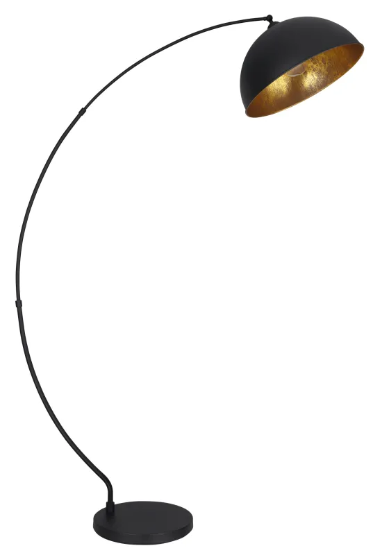 Gottfried Noir lampadaire De Globo Lighting - Den mattsvarta basen och lampsk&auml;rmen skapar en stilren och tidl&ouml;s look, medan insidan i guldblad ger en varm och elegant ljuseffekt.