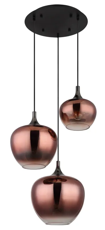 Maxy Ø48 Cuivre suspension De Globo Lighting - Den mattsvarta och krompl&auml;terade metallstommen ger lampan en modern och sofistikerad look, medan de kopparf&auml;rgade glaskuporna med en klar och tonad gradient skapar en unik ljusupplevelse.