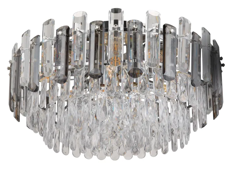 Orgina Ø55 Couleur fumée plafonnier De Globo Lighting - Plafonden Orgina tillf&ouml;r rummet en lyxig k&auml;nsla med gnistrande kristaller och r&ouml;kf&auml;rgade glasstavar.