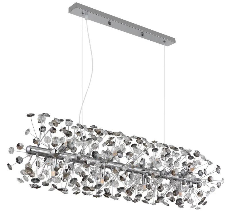 Katrina 90cm Couleur fumée cristal De Globo Lighting - Katrina est un élégant lustre rectangulaire en cristal, fabriqué en métal chromé et orné de cristaux K9 étincelants.